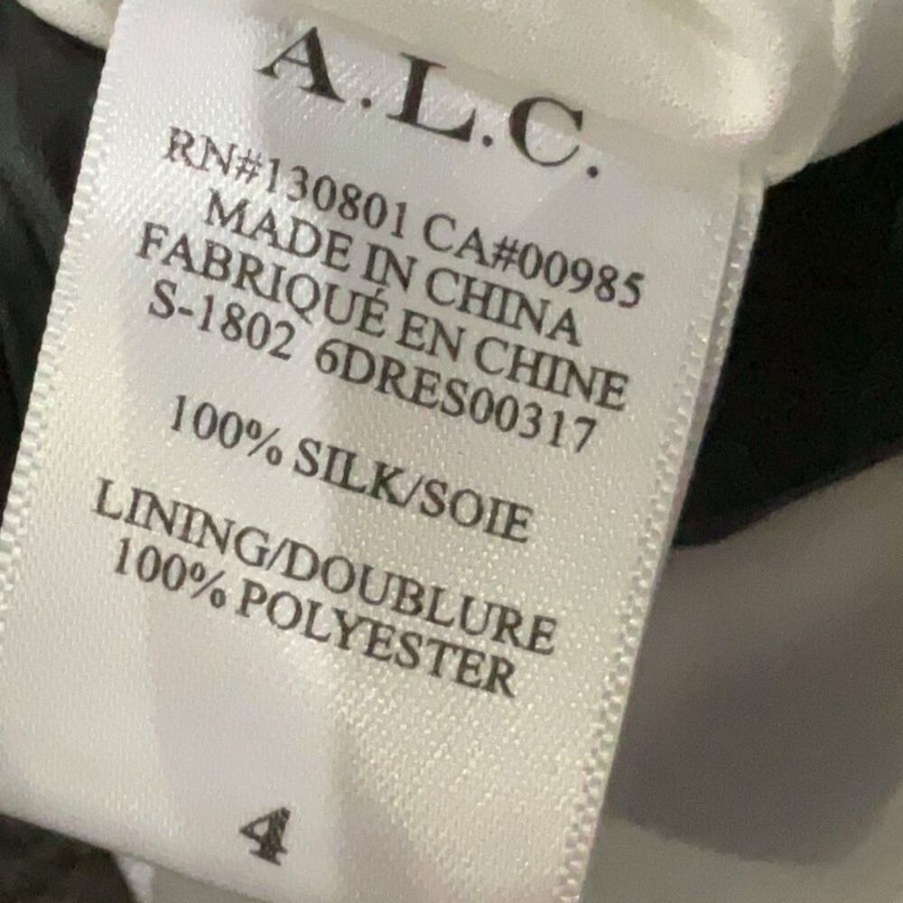 A.L.C. 100% Silk Black White Print Sleeveless Midi Dress Tie Waist Size 4 - Picture 5 of 7